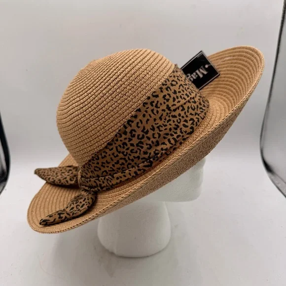 Magid Hats Paper Straw Convertible Sun Hat with Leopard Print Band - Picture 2 of 8